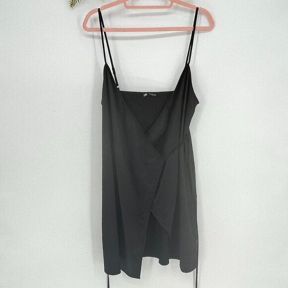 Zara Slip Wrap Dress Size Medium Black Satin - Picture 1 of 7